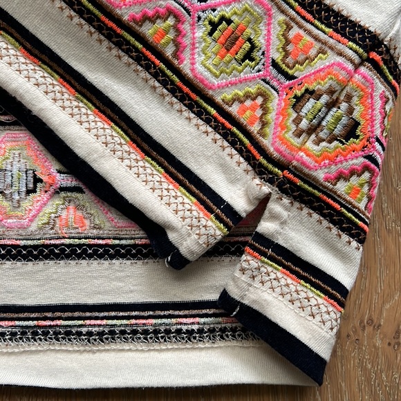 J. CREW Stitchwork Stripe Boat Neck 1/2 Sleeve Shirt Neon Embroidery - Small - Picture 7 of 14